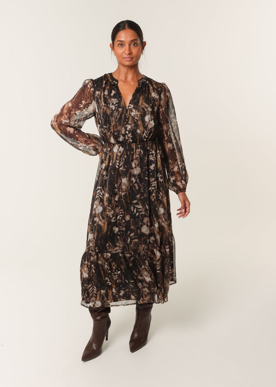 Blue Vanilla Black Button Front Midi Dress