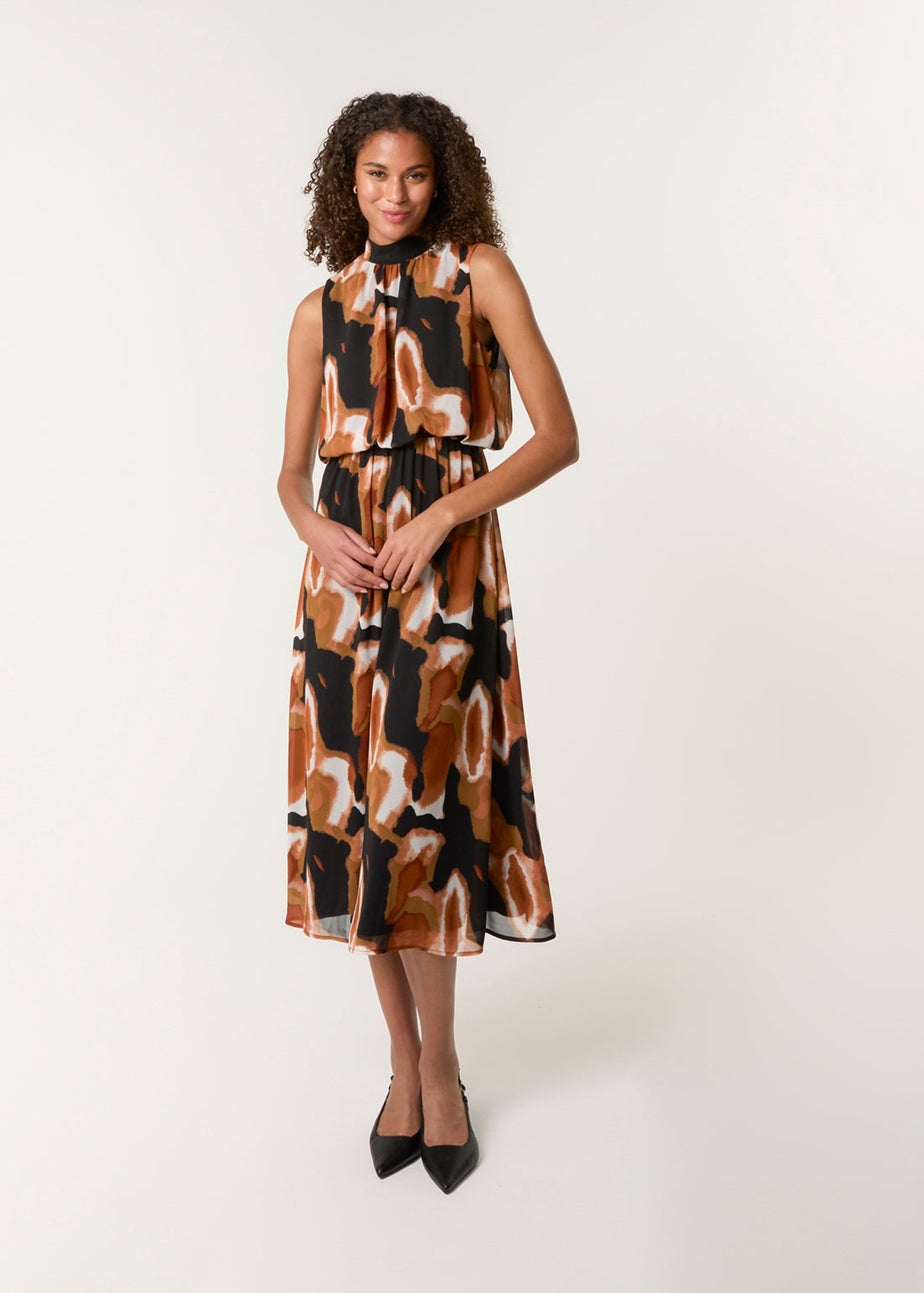 Blue Vanilla Red Sleeveless Puffball High Neck Printed Dress