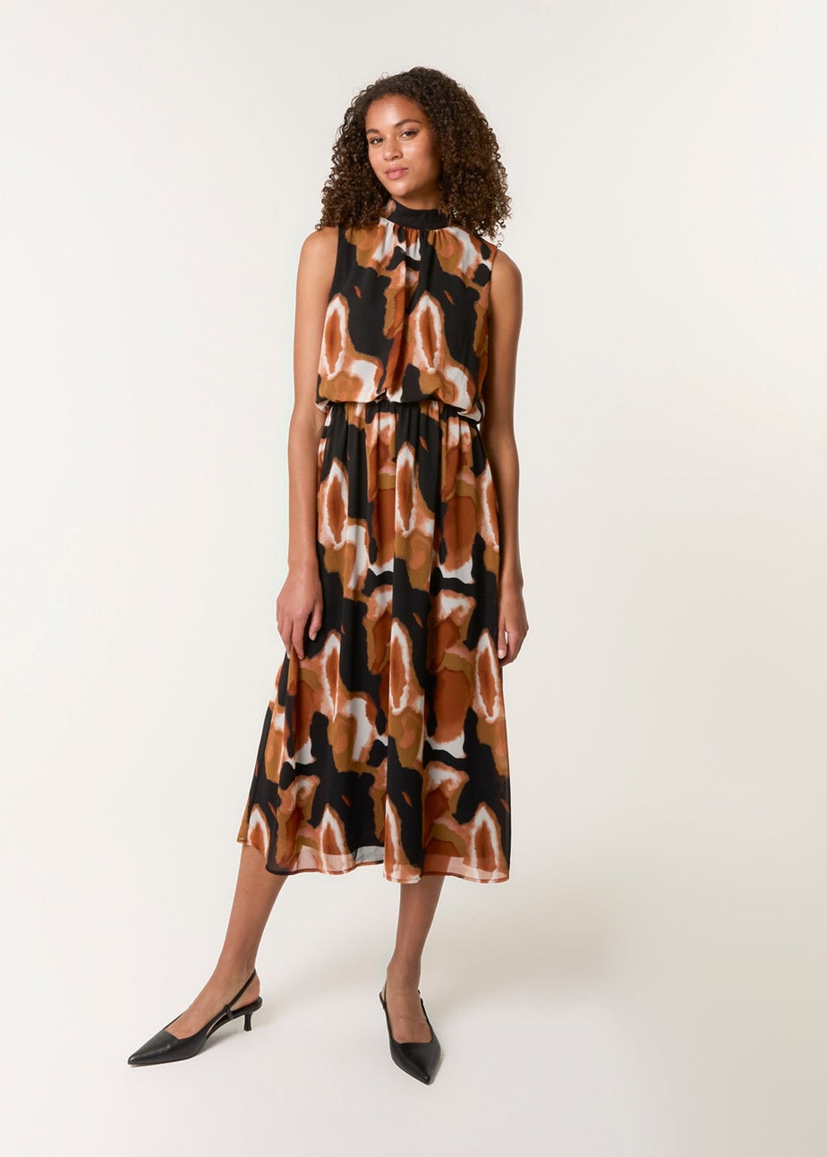 Blue Vanilla Red Sleeveless Puffball High Neck Printed Dress