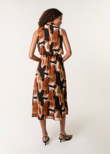 Blue Vanilla Red Sleeveless Puffball High Neck Printed Dress