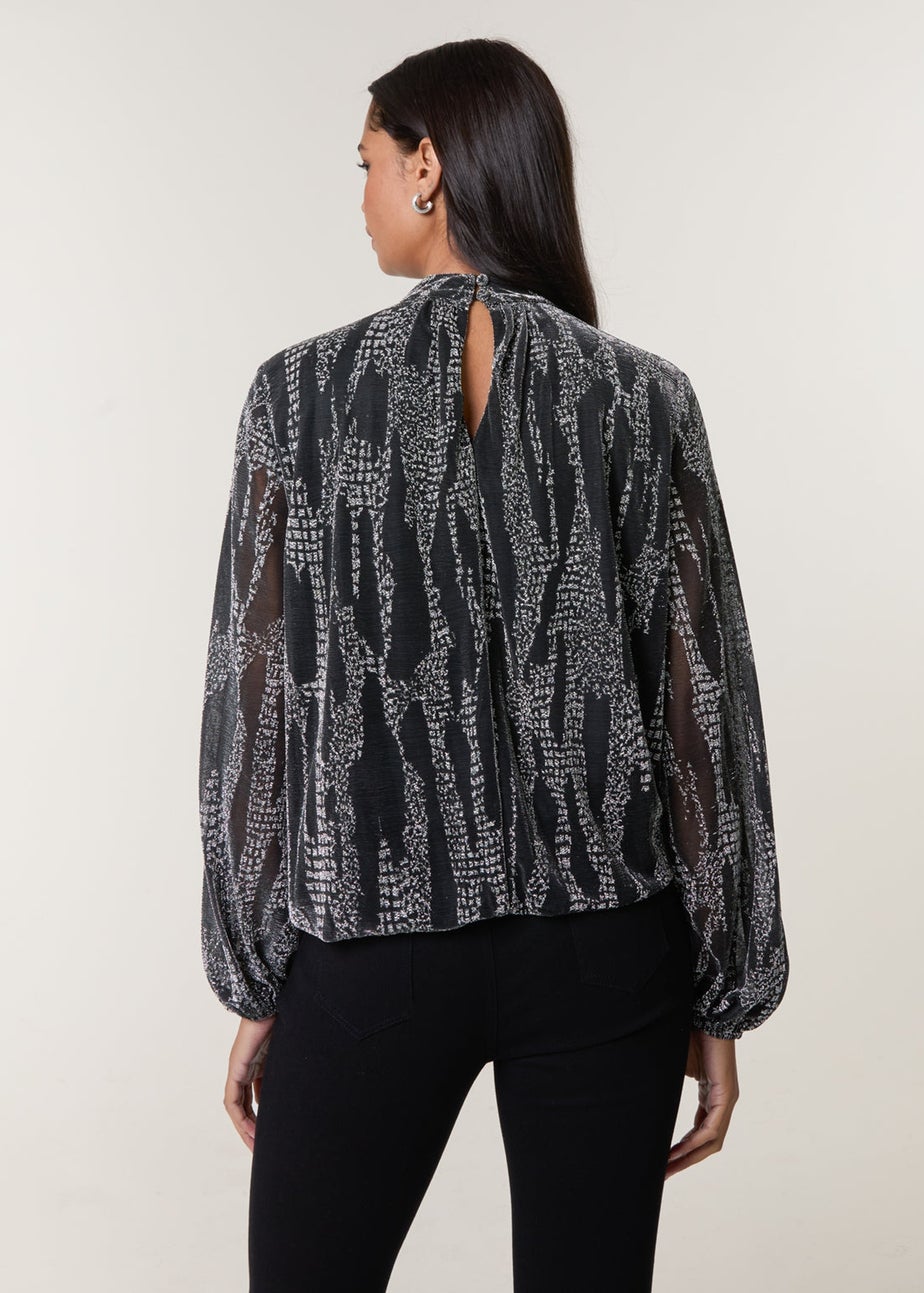 Blue Vanilla Silver Snake High Neck Puff Ball Blouse