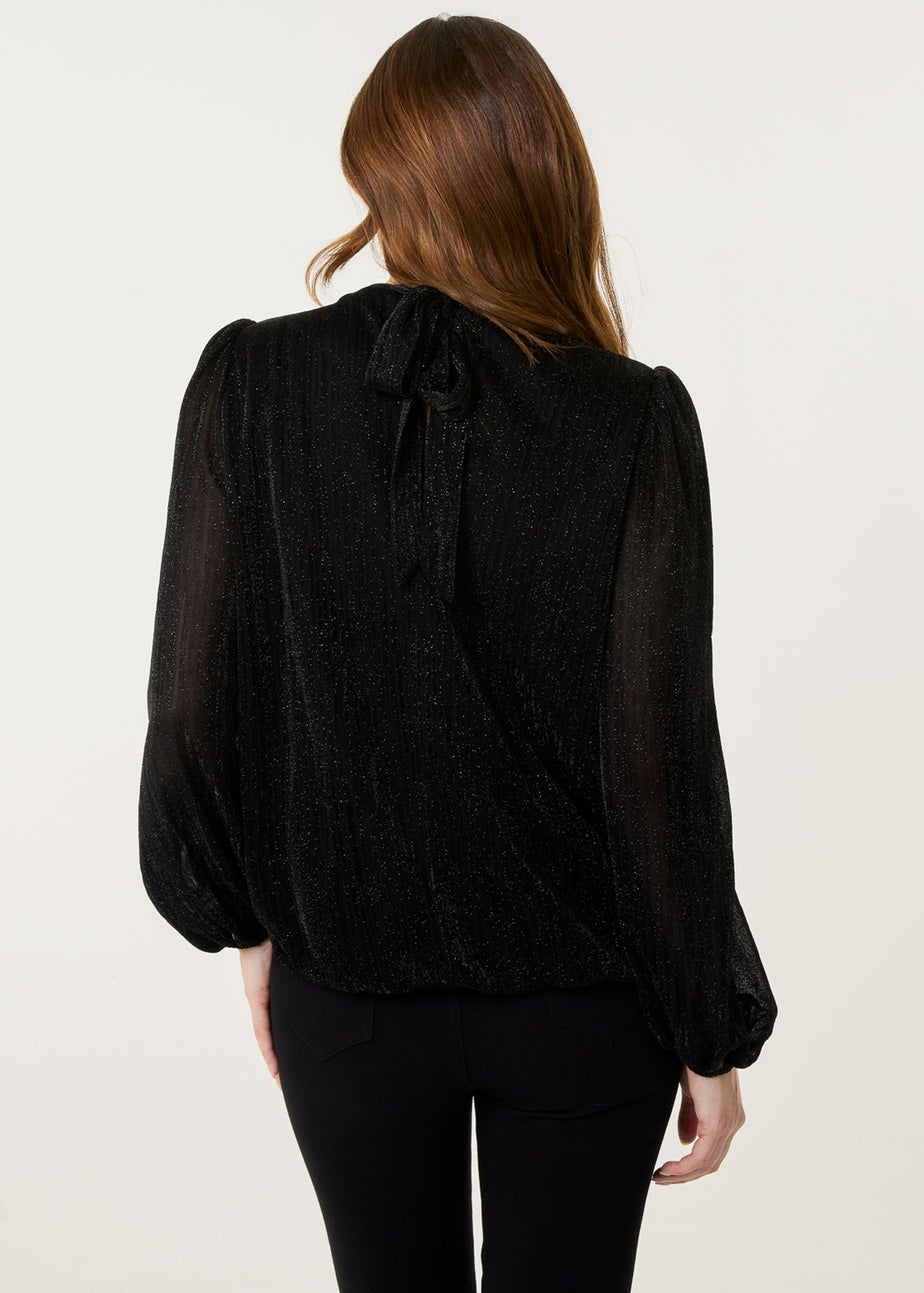 Blue Vanilla Black Lurex High Neck Puff Ball Top