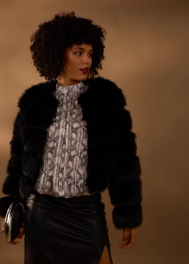 Blue Vanilla Grey Rhinestone Studded Snake Print Blouse