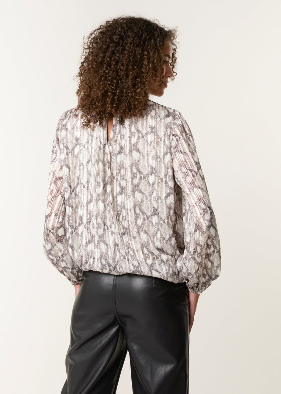 Blue Vanilla Grey Rhinestone Studded Snake Print Blouse