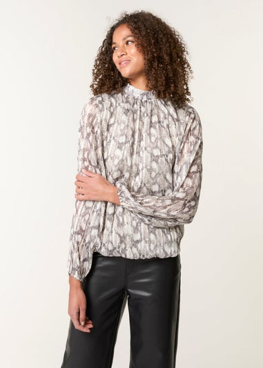 Blue Vanilla Grey Rhinestone Studded Snake Print Blouse