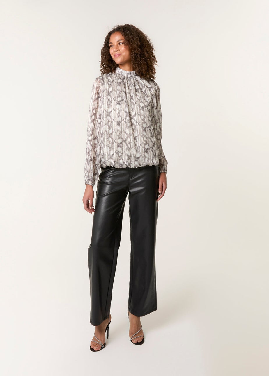 Blue Vanilla Grey Rhinestone Studded Snake Print Blouse