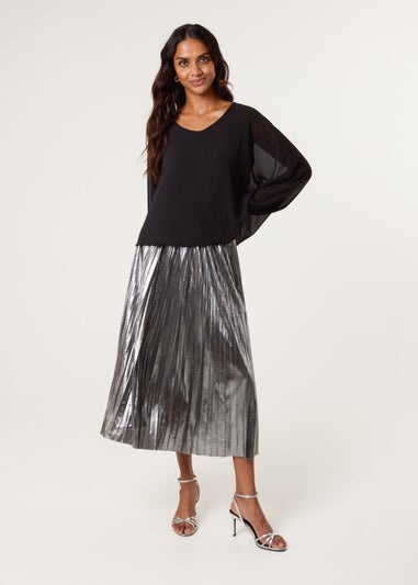 Blue Vanilla Grey Metallic Pleated Tulle Skirt