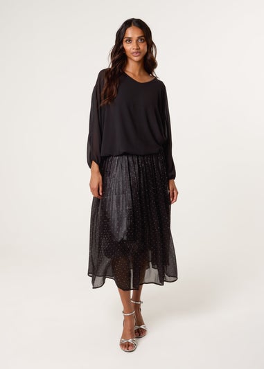 Blue Vanilla Black Shimmery Stud Detailed Tulle Skirt