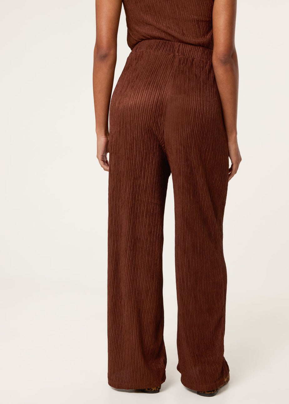 Blue Vanilla Brown Crinkle Elasticated Waist Wide Leg Trousers