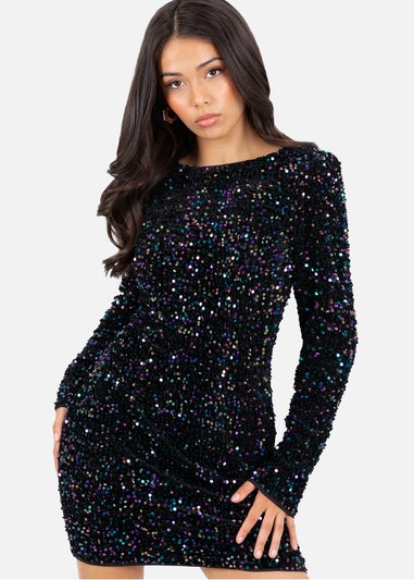 Lovedrobe Embellished V-Back Velvet Bodycon Mini Dress