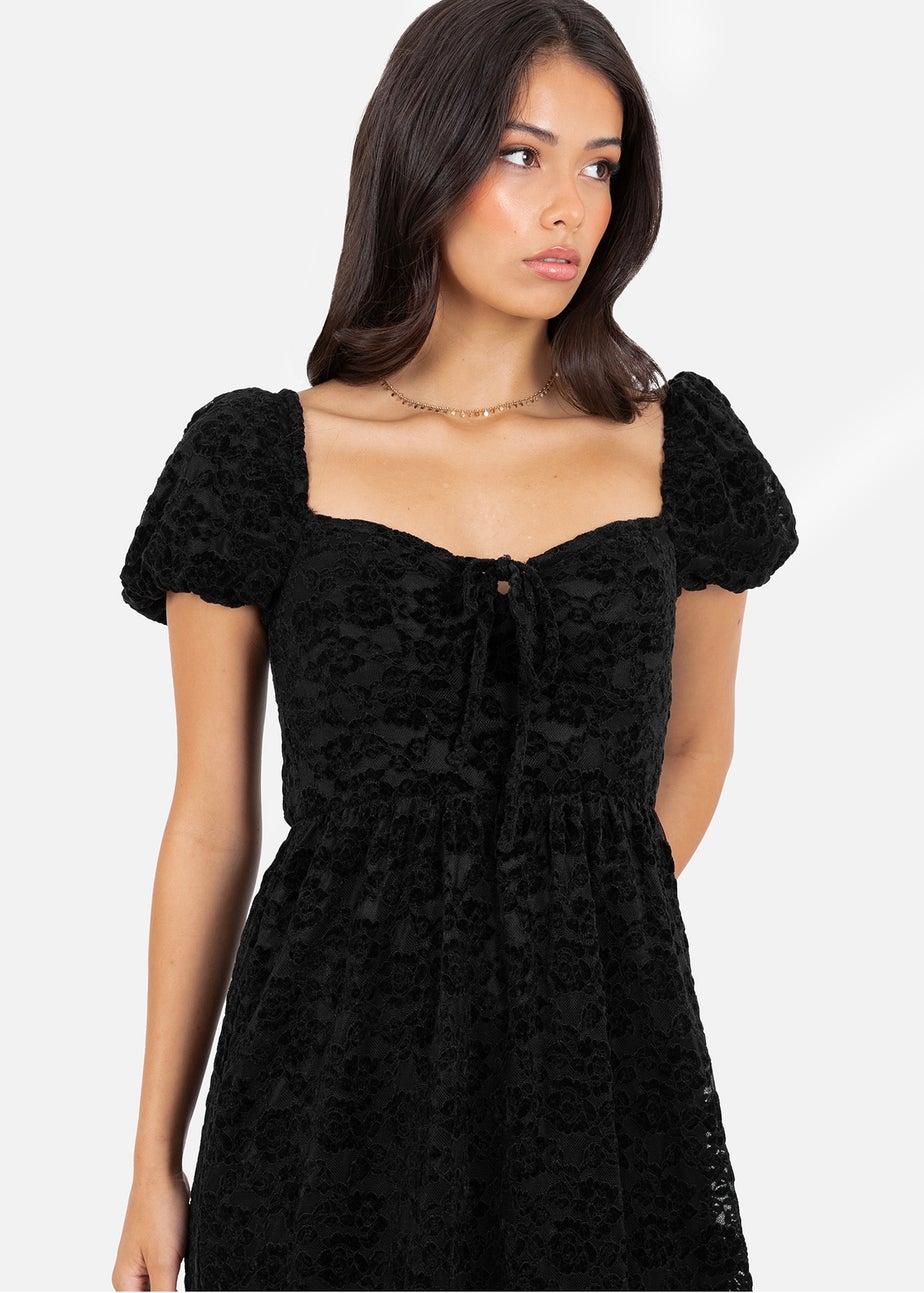 Lovedrobe Black Floral Velvet & Lace Midaxi Dress