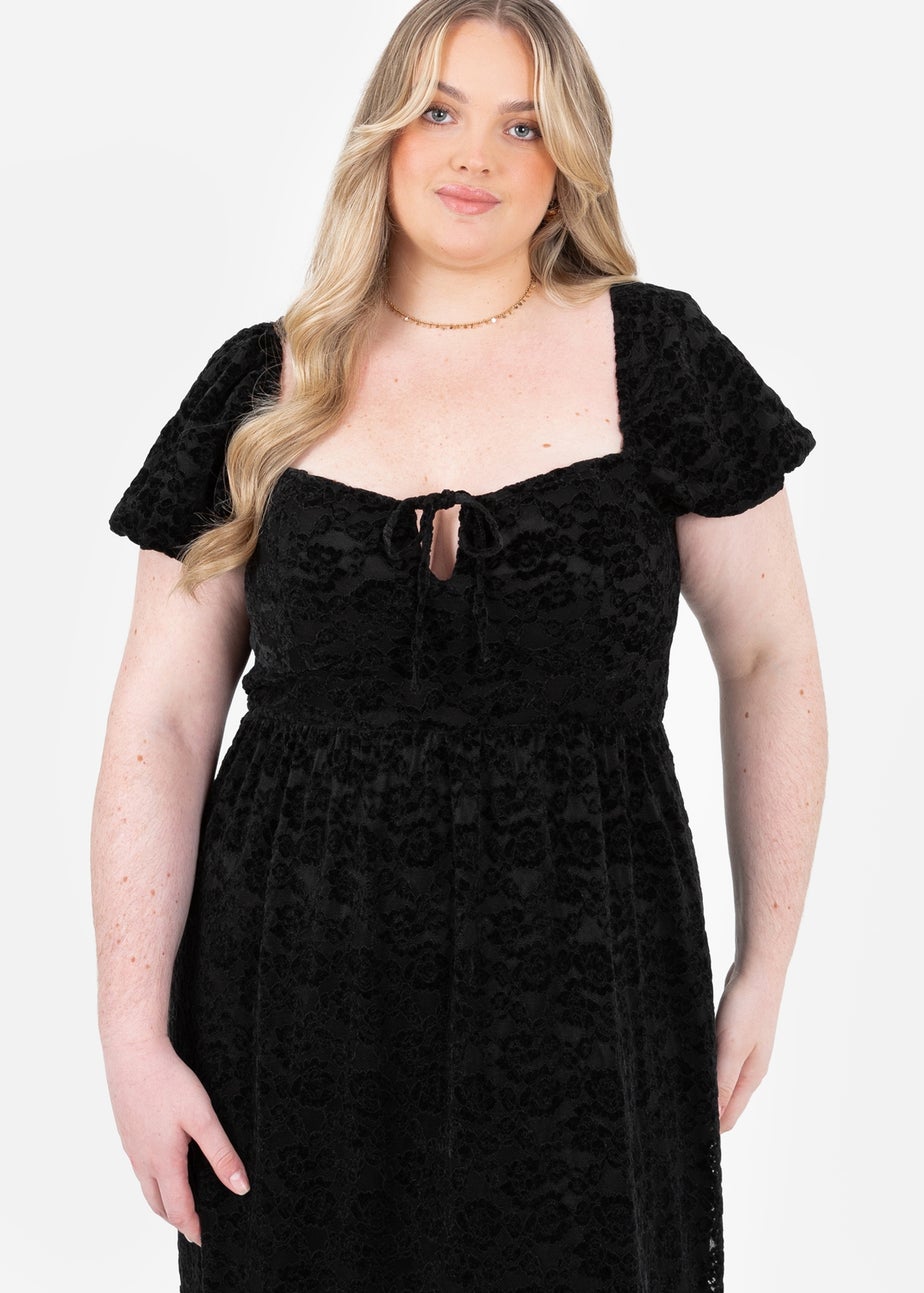 Lovedrobe Black Floral Velvet & Lace Midaxi Dress
