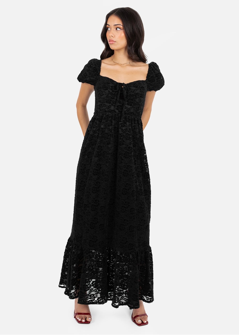 Lovedrobe Black Floral Velvet & Lace Midaxi Dress