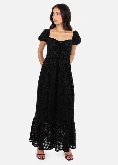 Lovedrobe Black Floral Velvet & Lace Midaxi Dress