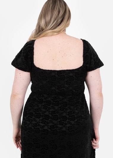 Lovedrobe Black Floral Velvet & Lace Midaxi Dress