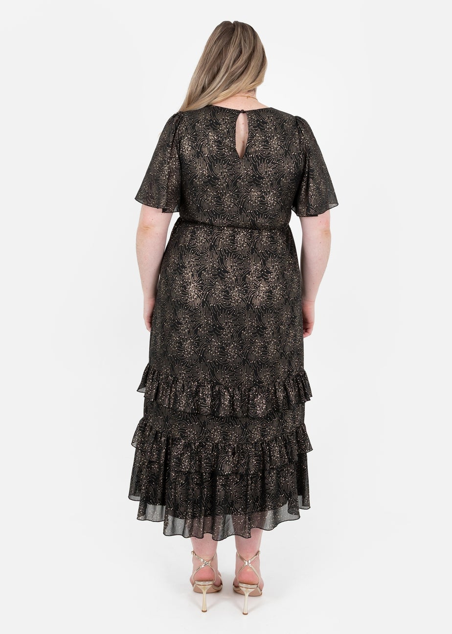 Lovedrobe Gold Foil Detail Angel Sleeve Ruffled Midaxi Dress