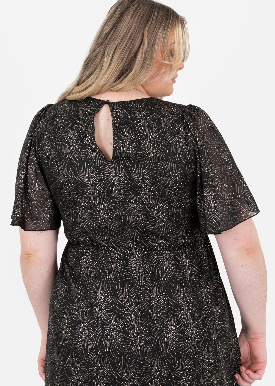 Lovedrobe Gold Foil Detail Angel Sleeve Ruffled Midaxi Dress