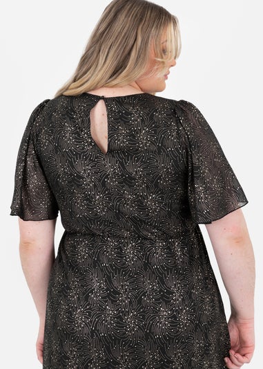 Lovedrobe Gold Foil Detail Angel Sleeve Ruffled Midaxi Dress