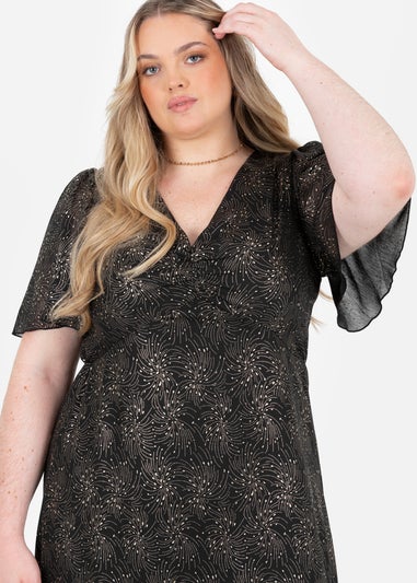 Lovedrobe Gold Foil Detail Angel Sleeve Ruffled Midaxi Dress