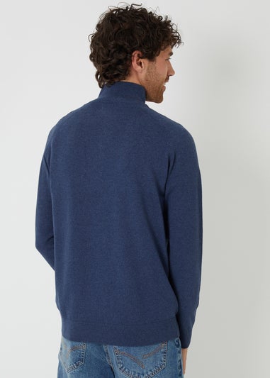 Threadbare Blue Textured Knit Quarter Zip Jumper