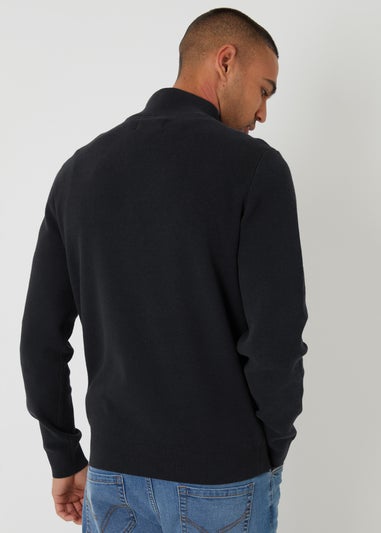 Threadbare Black Cotton Blend Knitted Quarter Zip Jumper