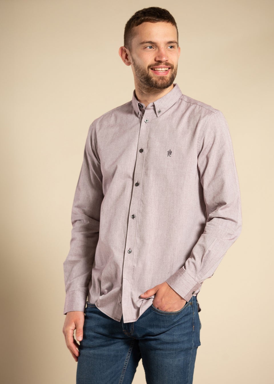 French Connection Burgundy Cotton Long Sleeve Oxford Shirt