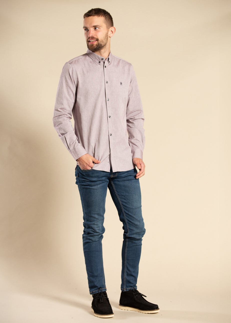 French Connection Burgundy Cotton Long Sleeve Oxford Shirt