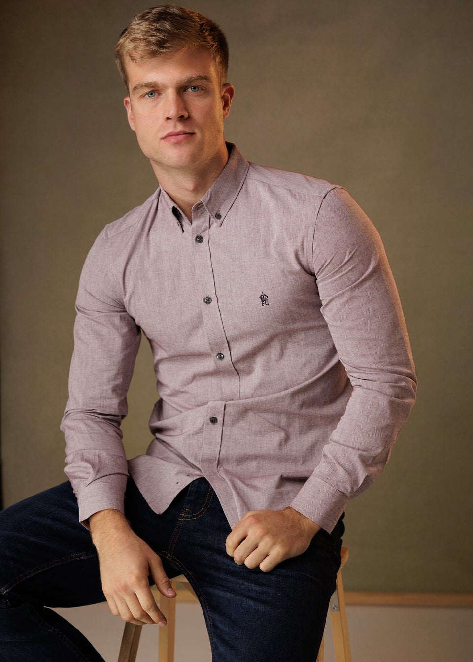 French Connection Burgundy Cotton Long Sleeve Oxford Shirt