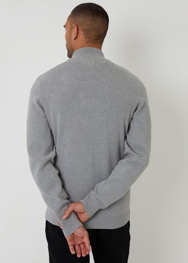 Threadbare Grey Cotton Blend Zip Up Funnel Neck Cardigan