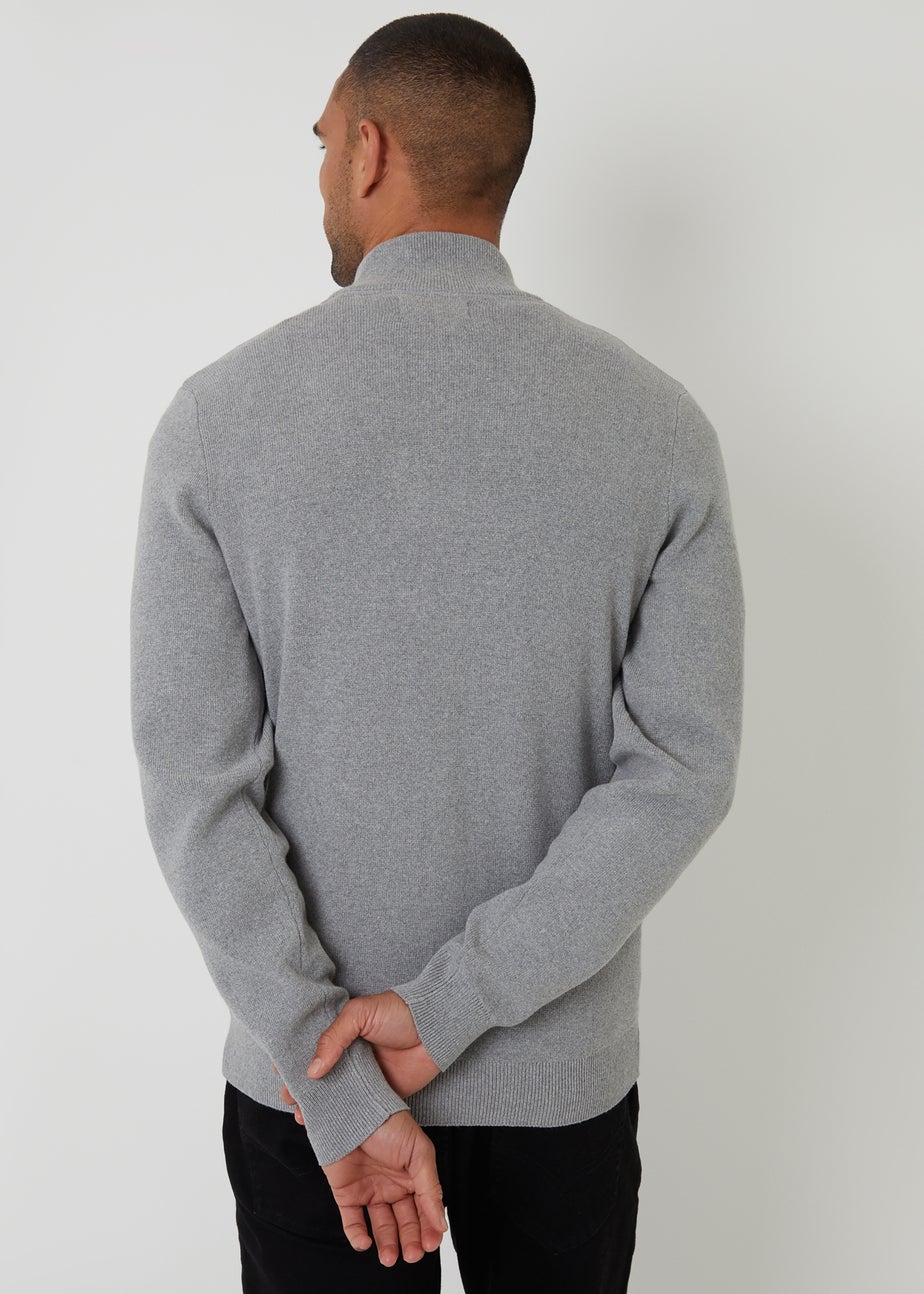 Threadbare Grey Cotton Blend Zip Up Funnel Neck Cardigan