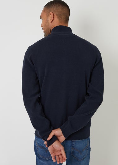 Threadbare Navy Cotton Blend Zip Up Funnel Neck Cardigan