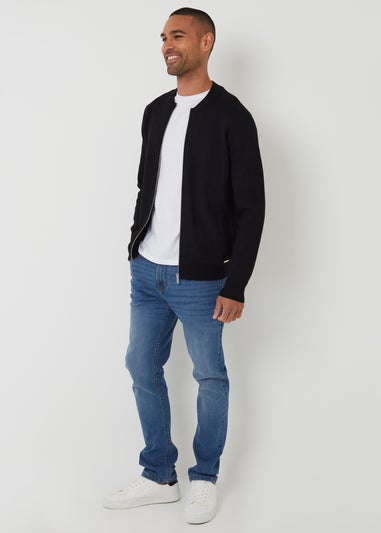 Threadbare Black Bomber-Style Knitted Zip Through Cardigan