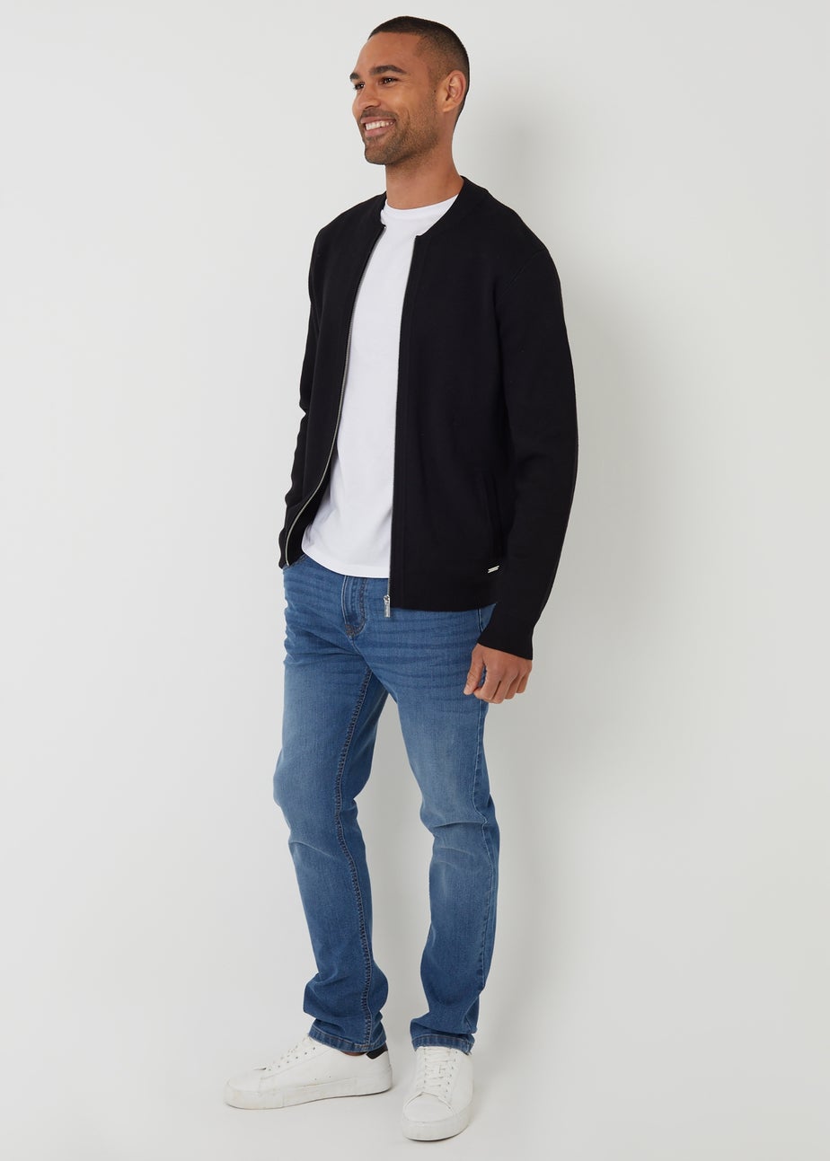 Threadbare Black Bomber-Style Knitted Zip Through Cardigan
