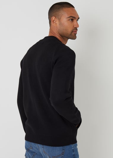 Threadbare Black Bomber-Style Knitted Zip Through Cardigan