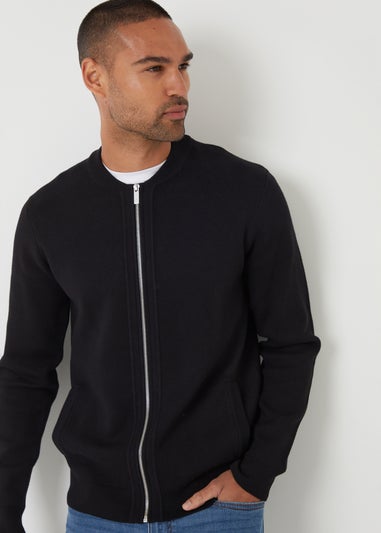 Threadbare Black Bomber-Style Knitted Zip Through Cardigan