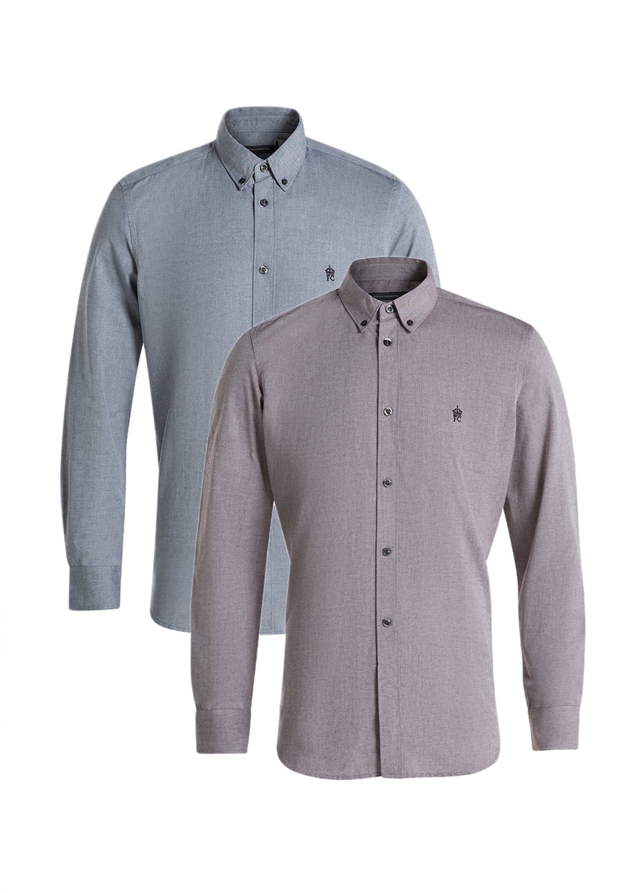 French Connection Blue Cotton Long Sleeve Oxford Shirt 2 Pack