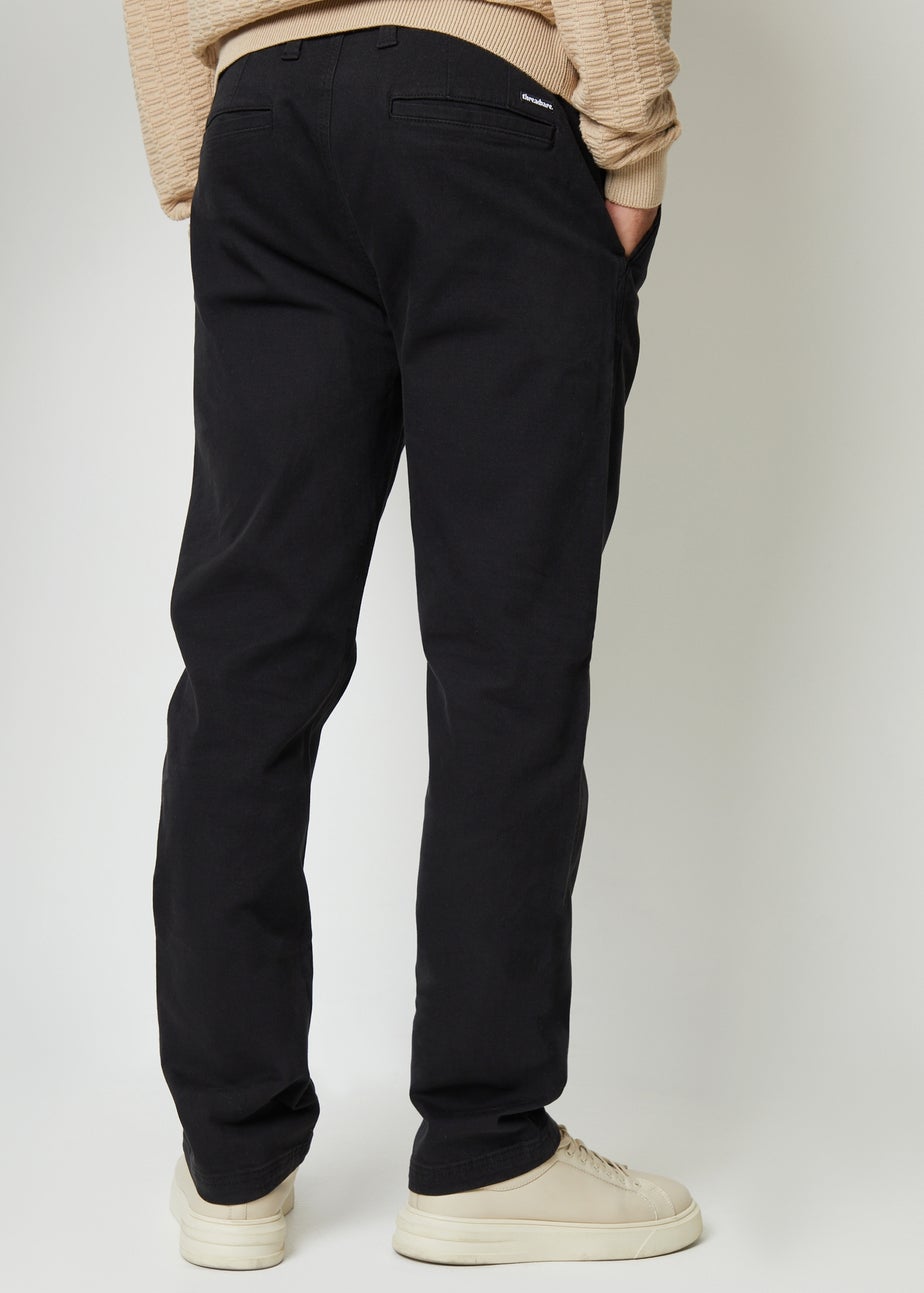 Threadbare Black Ravello Straight Leg Canvas Trousers With Stretch