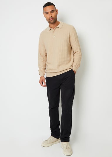 Threadbare Black Ravello Straight Leg Canvas Trousers With Stretch