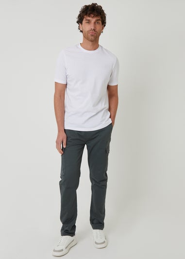 Threadbare Dark Grey Drill Cotton Cargo Trousers With Stretch