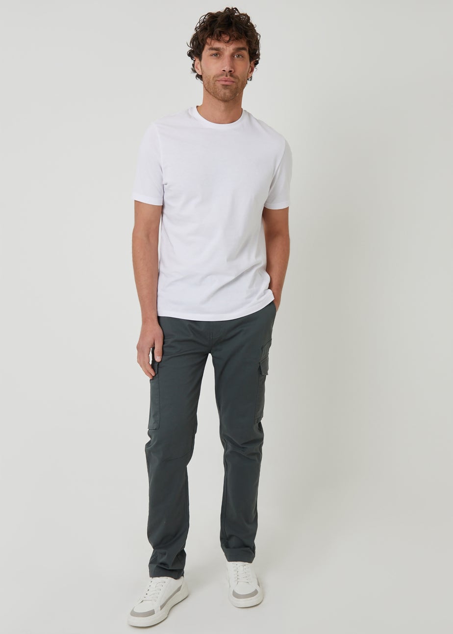 Threadbare Dark Grey Drill Cotton Cargo Trousers With Stretch