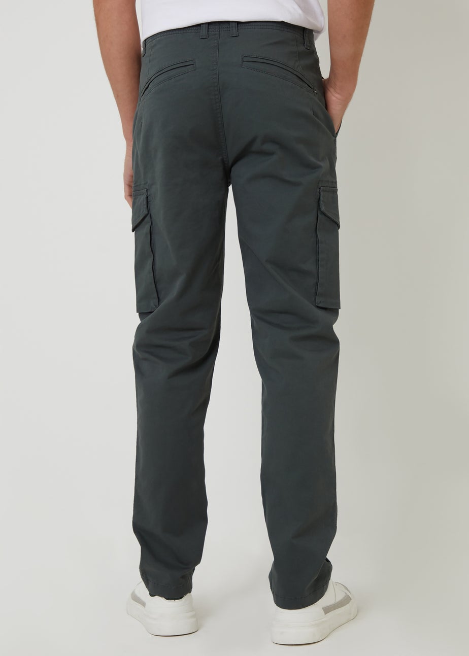 Threadbare Dark Grey Drill Cotton Cargo Trousers With Stretch