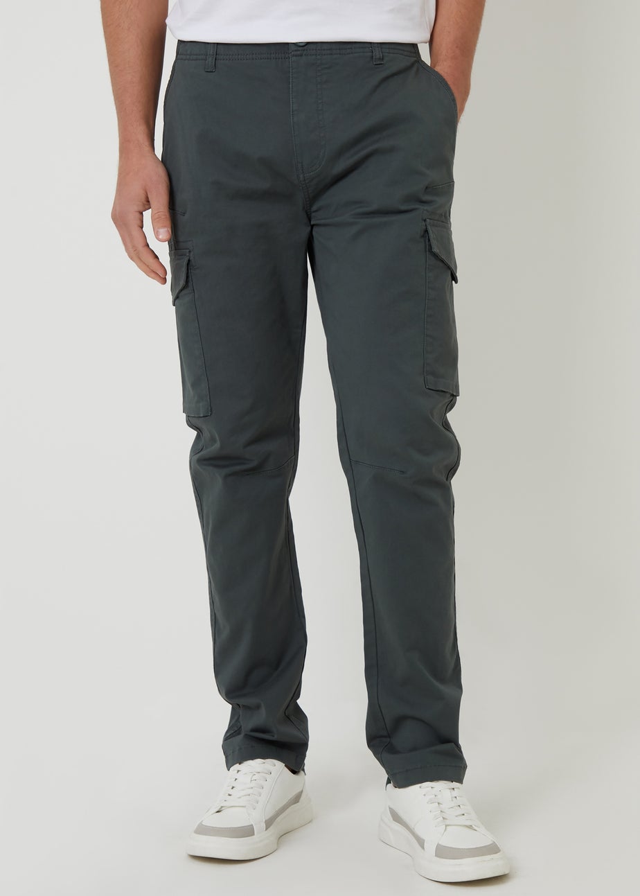 Threadbare Dark Grey Drill Cotton Cargo Trousers With Stretch