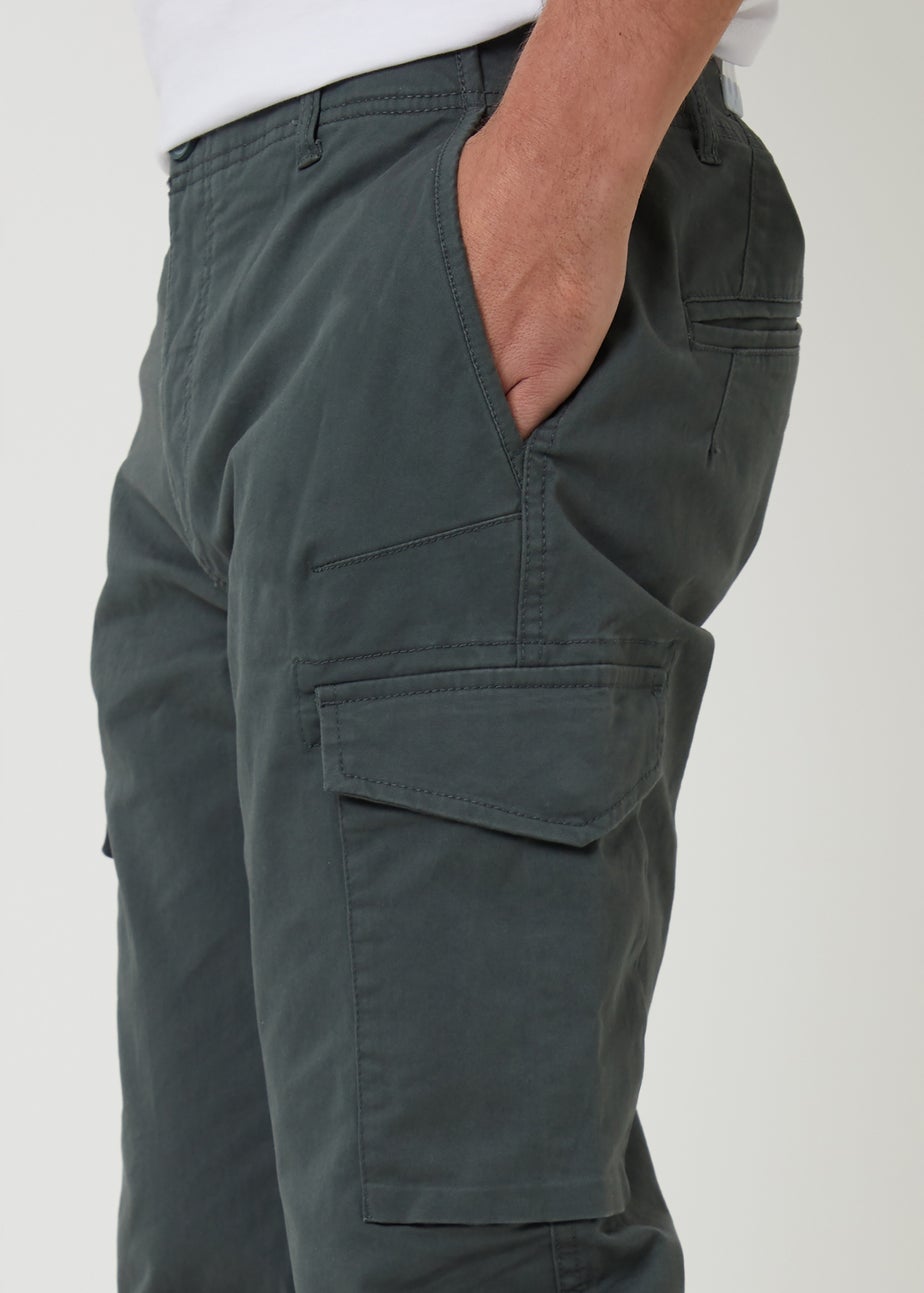 Threadbare Dark Grey Drill Cotton Cargo Trousers With Stretch