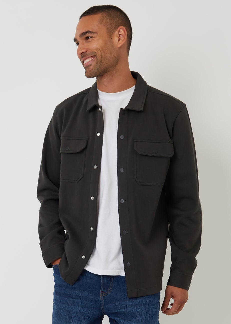 Threadbare Navy Cotton Blend Popper Fastening Pique Shacket