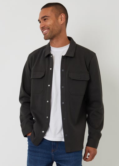 Threadbare Navy Cotton Blend Popper Fastening Pique Shacket