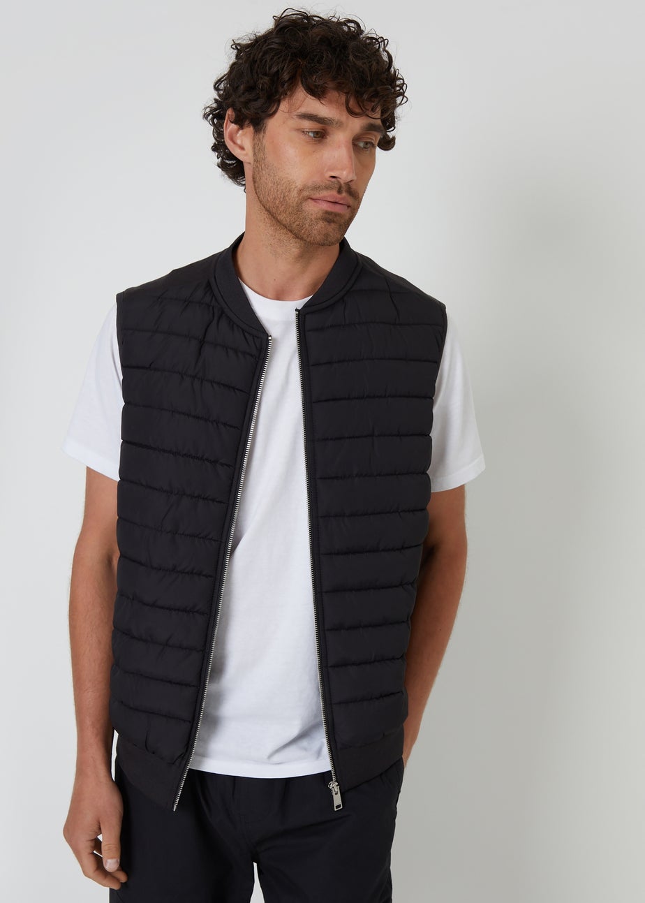 Threadbare Black Quilted Hybrid Gilet
