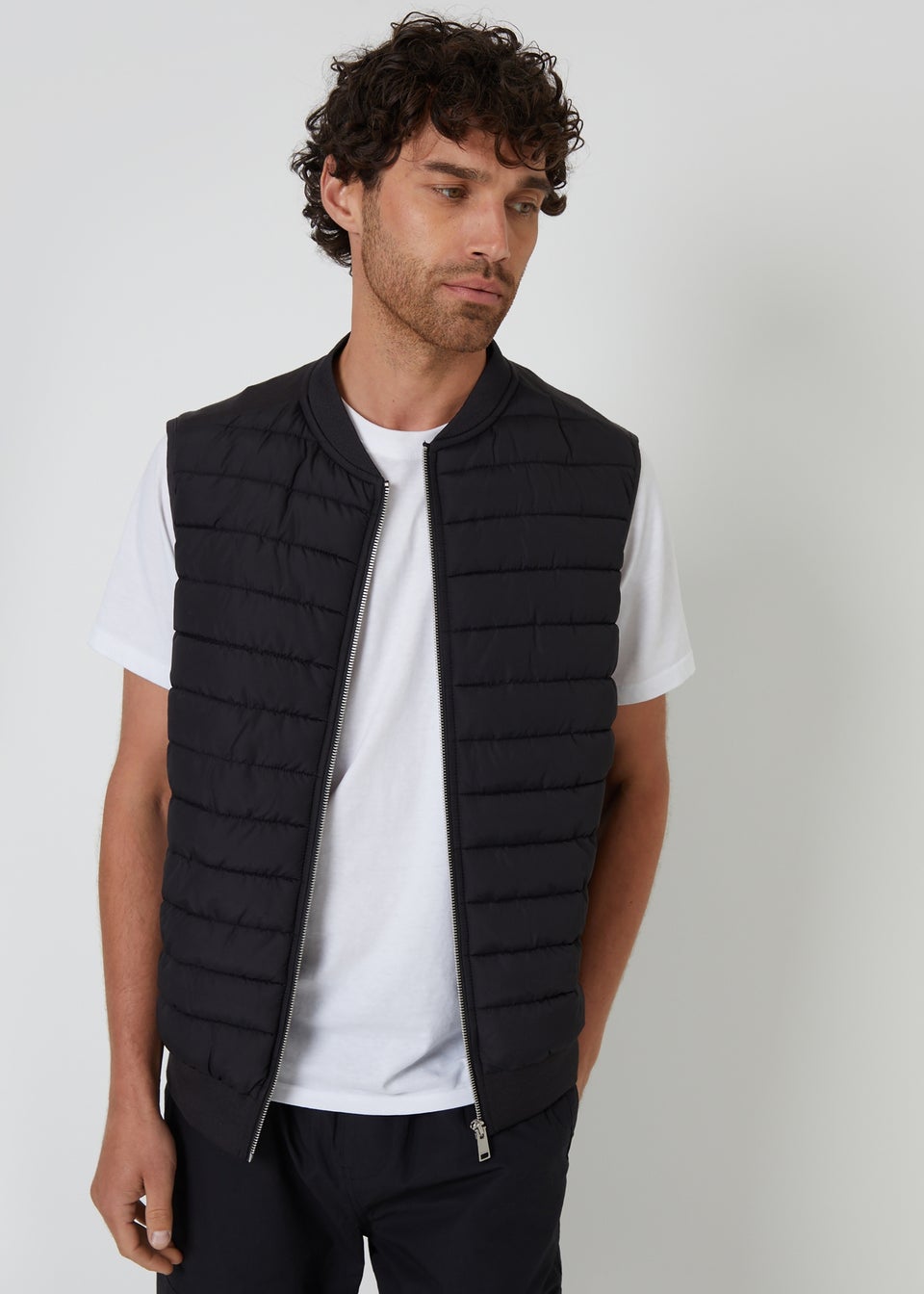Threadbare Black Quilted Hybrid Gilet