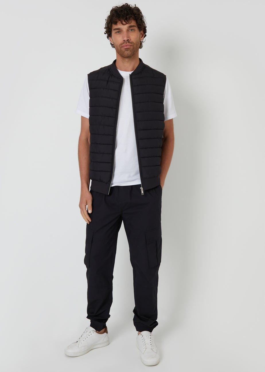 Threadbare Black Quilted Hybrid Gilet