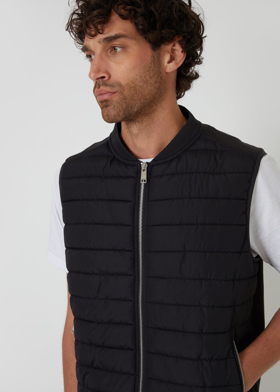 Threadbare Black Quilted Hybrid Gilet