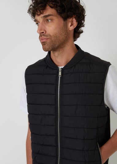 Threadbare Black Quilted Hybrid Gilet